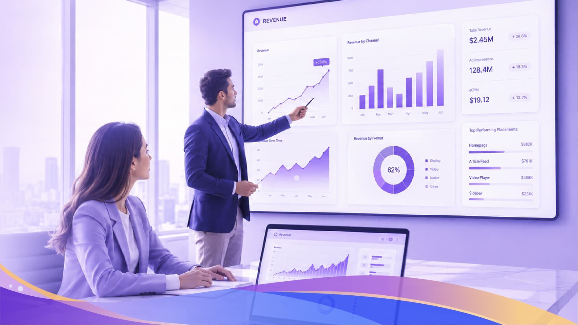 Team reviewing revenue analytics dashboards