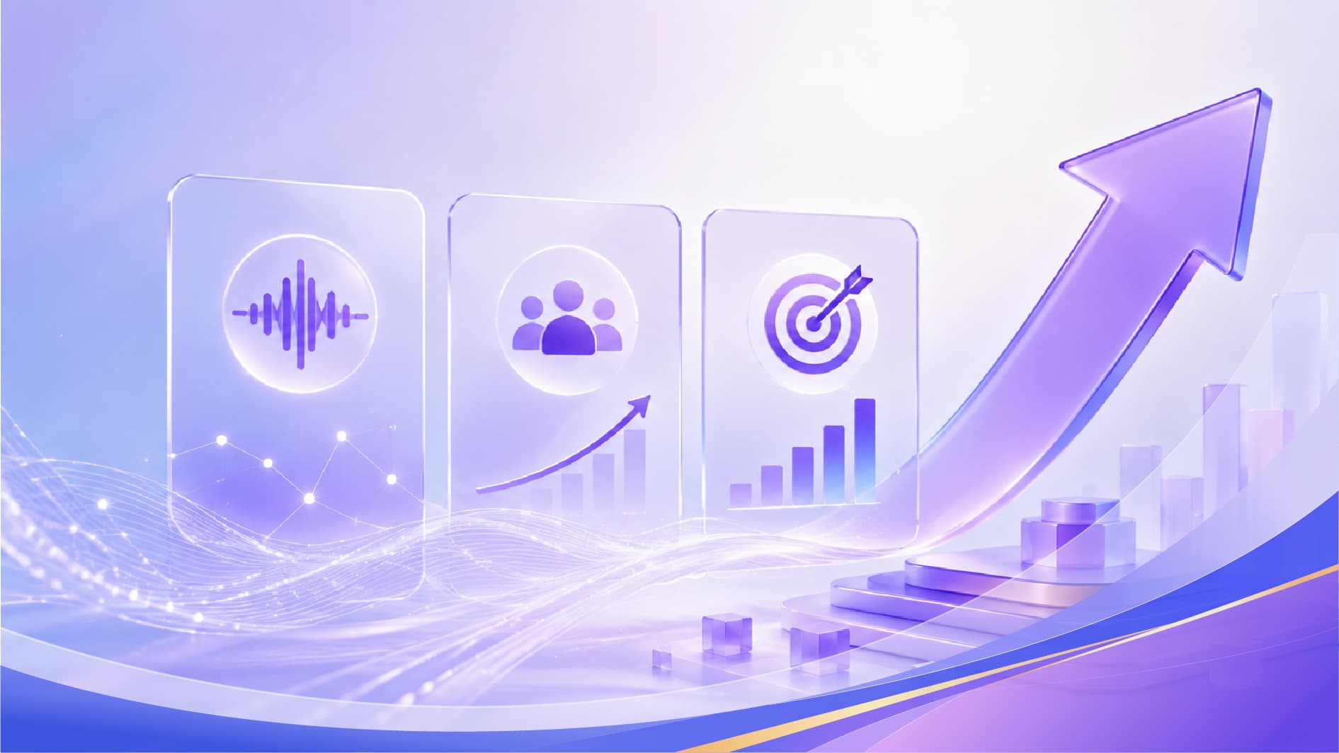 Growth arrow connecting audience, analytics, and performance signals